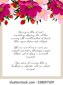 Vintage delicate invitation with flowers for wedding, marriage, bridal, birthday, Valentine's day.