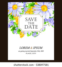 Vintage delicate invitation with flowers for wedding, marriage, bridal, birthday, Valentine's day.