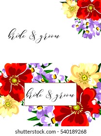 Vintage delicate invitation with flowers for wedding, marriage, bridal, birthday, Valentine's day.