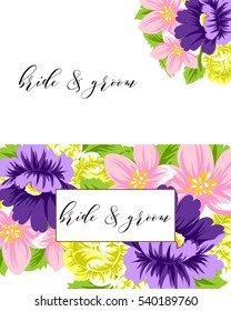 Vintage delicate invitation with flowers for wedding, marriage, bridal, birthday, Valentine's day.