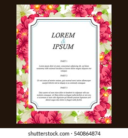 Vintage delicate invitation with flowers for wedding, marriage, bridal, birthday, Valentine's day.