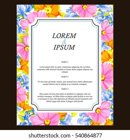 Vintage delicate invitation with flowers for wedding, marriage, bridal, birthday, Valentine's day.