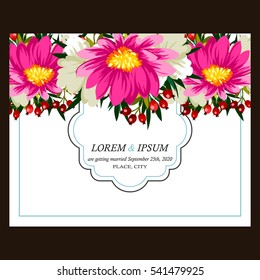 Vintage delicate invitation with flowers for wedding, marriage, bridal, birthday, Valentine's day.