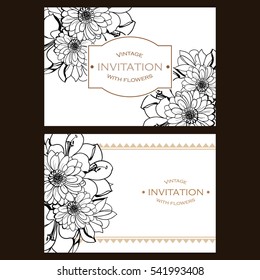 Vintage delicate invitation with flowers for wedding, marriage, bridal, birthday, Valentine's day. Romantic vector illustration.