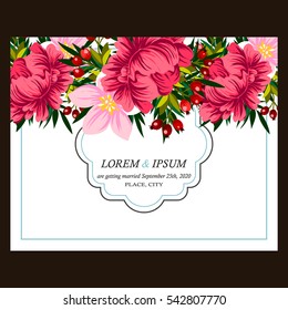 Vintage delicate invitation with flowers for wedding, marriage, bridal, birthday, Valentine's day.
