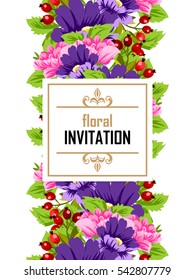 Vintage delicate invitation with flowers for wedding, marriage, bridal, birthday, Valentine's day.