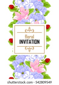 Vintage delicate invitation with flowers for wedding, marriage, bridal, birthday, Valentine's day.