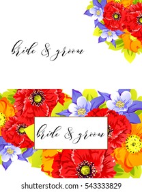 Vintage delicate invitation with flowers for wedding, marriage, bridal, birthday, Valentine's day.