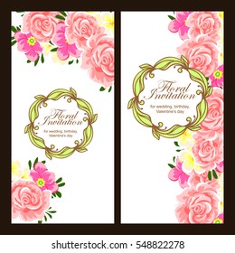 Vintage delicate invitation with flowers for wedding, marriage, bridal, birthday, Valentine's day.