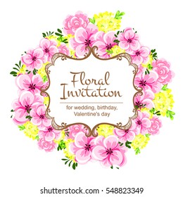 Vintage delicate invitation with flowers for wedding, marriage, bridal, birthday, Valentine's day.