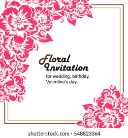 Vintage delicate invitation with flowers for wedding, marriage, bridal, birthday, Valentine's day.