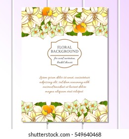 Vintage delicate invitation with flowers for wedding, marriage, bridal, birthday, Valentine's day. Romantic vector illustration.