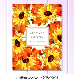 Vintage delicate invitation with flowers for wedding, marriage, bridal, birthday, Valentine's day. Romantic vector illustration.