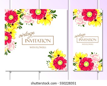 Vintage delicate invitation with flowers for wedding, marriage, bridal, birthday, Valentine's day. Romantic vector illustration.