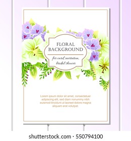 Vintage delicate invitation with flowers for wedding, marriage, bridal, birthday, Valentine's day. Romantic vector illustration.
