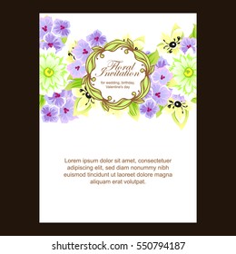 Vintage delicate invitation with flowers for wedding, marriage, bridal, birthday, Valentine's day. Romantic vector illustration.