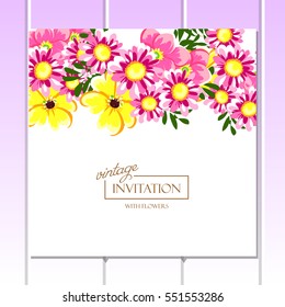 Vintage delicate invitation with flowers for wedding, marriage, bridal, birthday, Valentine's day.