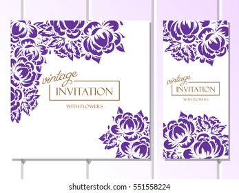 Vintage delicate invitation with flowers for wedding, marriage, bridal, birthday, Valentine's day. Romantic vector illustration.