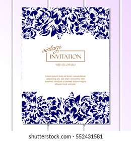 Vintage delicate invitation with flowers for wedding, marriage, bridal, birthday, Valentine's day. Romantic vector illustration.