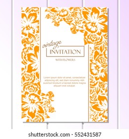 Vintage delicate invitation with flowers for wedding, marriage, bridal, birthday, Valentine's day. Romantic vector illustration.