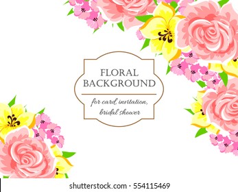 Vintage delicate invitation with flowers for wedding, marriage, bridal, birthday, Valentine's day. Romantic vector illustration.