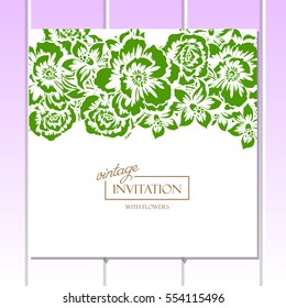Vintage delicate invitation with flowers for wedding, marriage, bridal, birthday, Valentine's day. Romantic vector illustration.