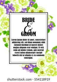 Vintage delicate invitation with flowers for wedding, marriage, bridal, birthday, Valentine's day. 