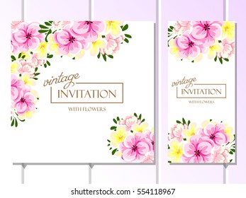 Vintage delicate invitation with flowers for wedding, marriage, bridal, birthday, Valentine's day. 