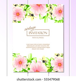 Vintage delicate invitation with flowers for wedding, marriage, bridal, birthday, Valentine's day. Romantic vector illustration. Vintage delicate invitation with flowers for wedding, marriage, bridal, birthday, Valentine's day. Romantic vector illustration.