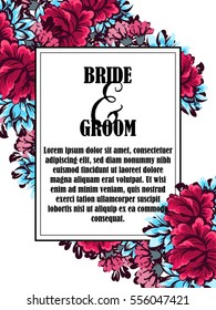 Vintage delicate invitation with flowers for wedding, marriage, bridal, birthday, Valentine's day. Romantic vector illustration.