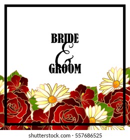 Vintage delicate invitation with flowers for wedding, marriage, bridal, birthday, Valentine's day. Romantic vector illustration.