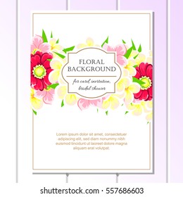 Vintage delicate invitation with flowers for wedding, marriage, bridal, birthday, Valentine's day. Romantic vector illustration.