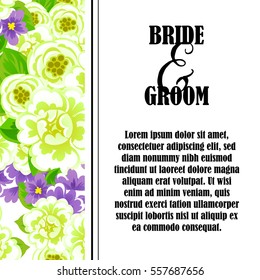 Vintage delicate invitation with flowers for wedding, marriage, bridal, birthday, Valentine's day. Romantic vector illustration.