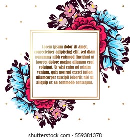 Vintage delicate invitation with flowers for wedding, marriage, bridal, birthday, Valentine's day. Romantic vector illustration.