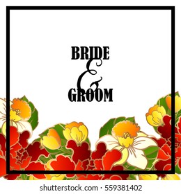 Vintage delicate invitation with flowers for wedding, marriage, bridal, birthday, Valentine's day. Romantic vector illustration.