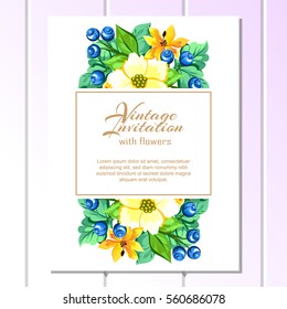 Vintage delicate invitation with flowers for wedding, marriage, bridal, birthday, Valentine's day.