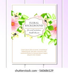 Vintage delicate invitation with flowers for wedding, marriage, bridal, birthday, Valentine's day.
