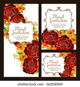 Vintage delicate invitation with flowers for wedding, marriage, bridal, birthday, Valentine's day.