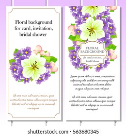 Vintage delicate invitation with flowers for wedding, marriage, bridal, birthday, Valentine's day.