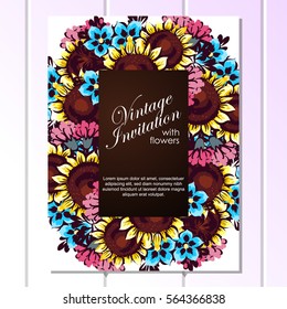 Vintage delicate invitation with flowers for wedding, marriage, bridal, birthday, Valentine's day.