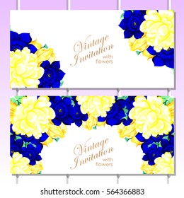 Vintage delicate invitation with flowers for wedding, marriage, bridal, birthday, Valentine's day.