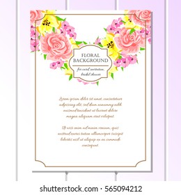 Vintage delicate invitation with flowers for wedding, marriage, bridal, birthday, Valentine's day.