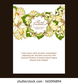 Vintage delicate invitation with flowers for wedding, marriage, bridal, birthday, Valentine's day.