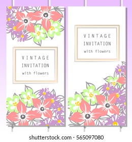 Vintage delicate invitation with flowers for wedding, marriage, bridal, birthday, Valentine's day.