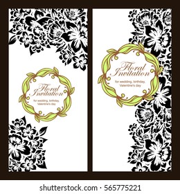 Vintage delicate invitation with flowers for wedding, marriage, bridal, birthday, Valentine's day.