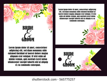 Vintage delicate invitation with flowers for wedding, marriage, bridal, birthday, Valentine's day.