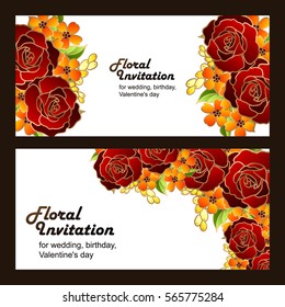 Vintage delicate invitation with flowers for wedding, marriage, bridal, birthday, Valentine's day.