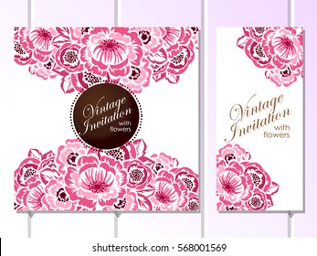 Vintage delicate invitation with flowers for wedding, marriage, bridal, birthday, Valentine's day.