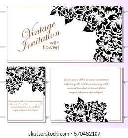 Vintage delicate invitation with flowers for wedding, marriage, bridal, birthday, Valentine's day.