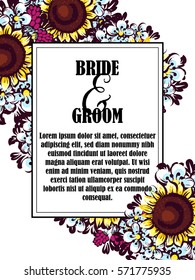 Vintage delicate invitation with flowers for wedding, marriage, bridal, birthday, Valentine's day.